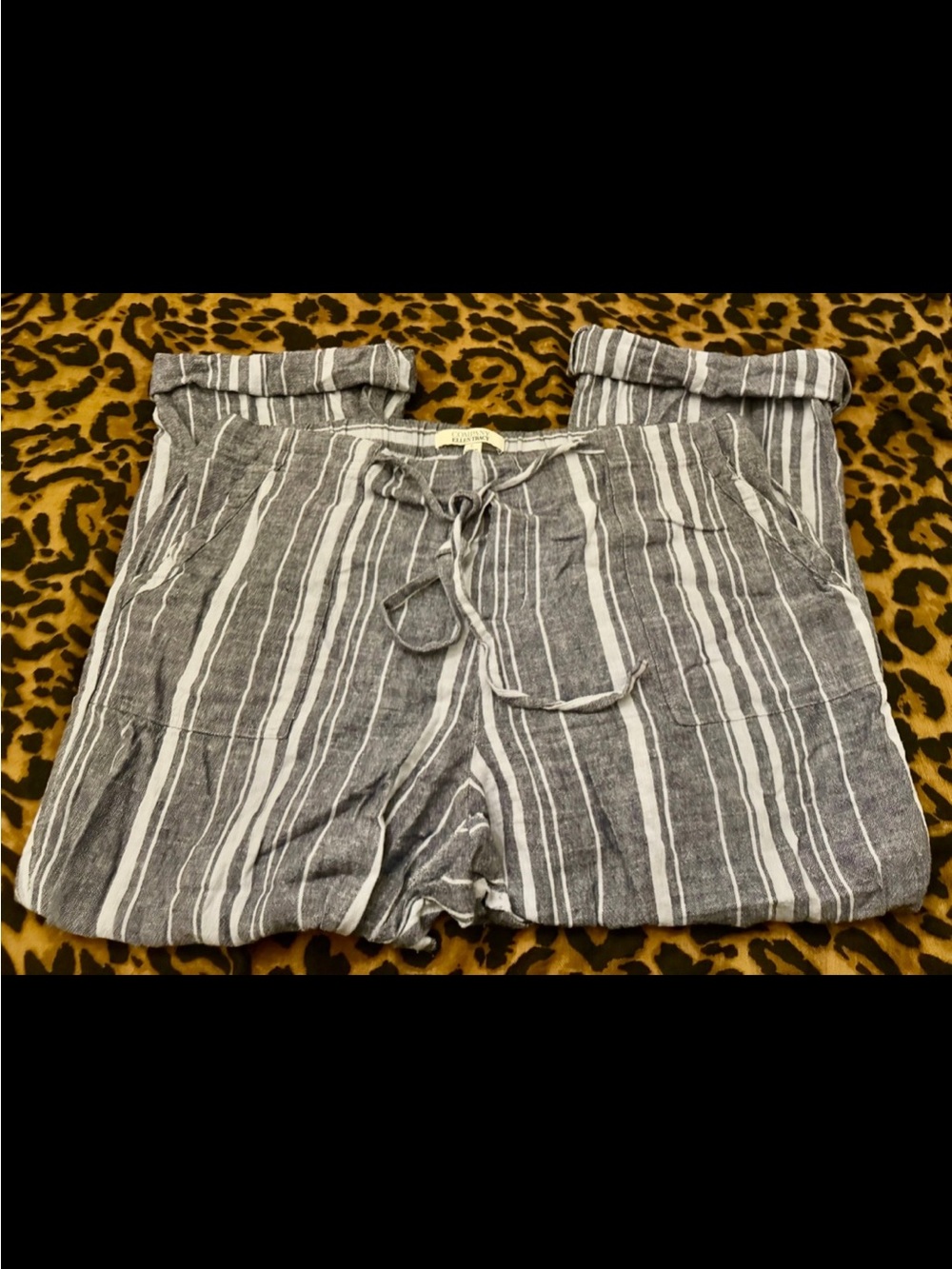 Company Ellen Tracy Striped Linen Blend Drawstring Pants size Large